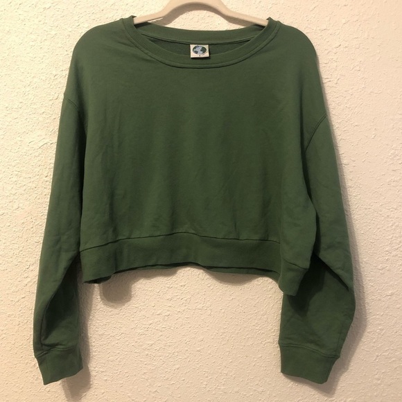 Angel’s Welcome Market Green Long Cropped Crew Neck Sweatshirt Large - Picture 2 of 5